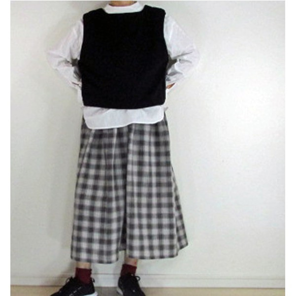 商品/teliteスカート丈72cm短め裏地なし日本墨染め節織備後絣チェック木綿スカート（SK-0116) 6枚目の画像