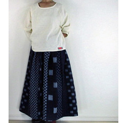 受注制作/teliteaスカート丈86cm裏地なし日本藍染め節織備後９種絣柄木綿スカート（SK-0113) 5枚目の画像