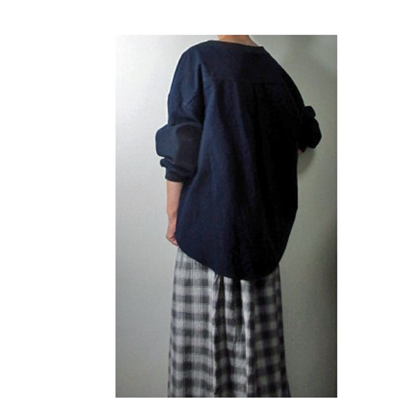 再販/商品/telitea日本備後絣藍染め襟ぐりと袖口リブブラウス（BL-0106) 6枚目の画像