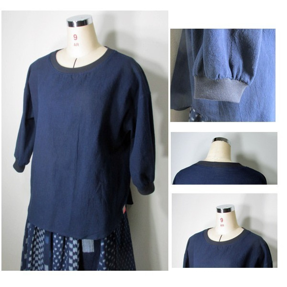 再販/商品/telitea日本備後絣藍染め襟ぐりと袖口リブブラウス（BL-0106) 8枚目の画像