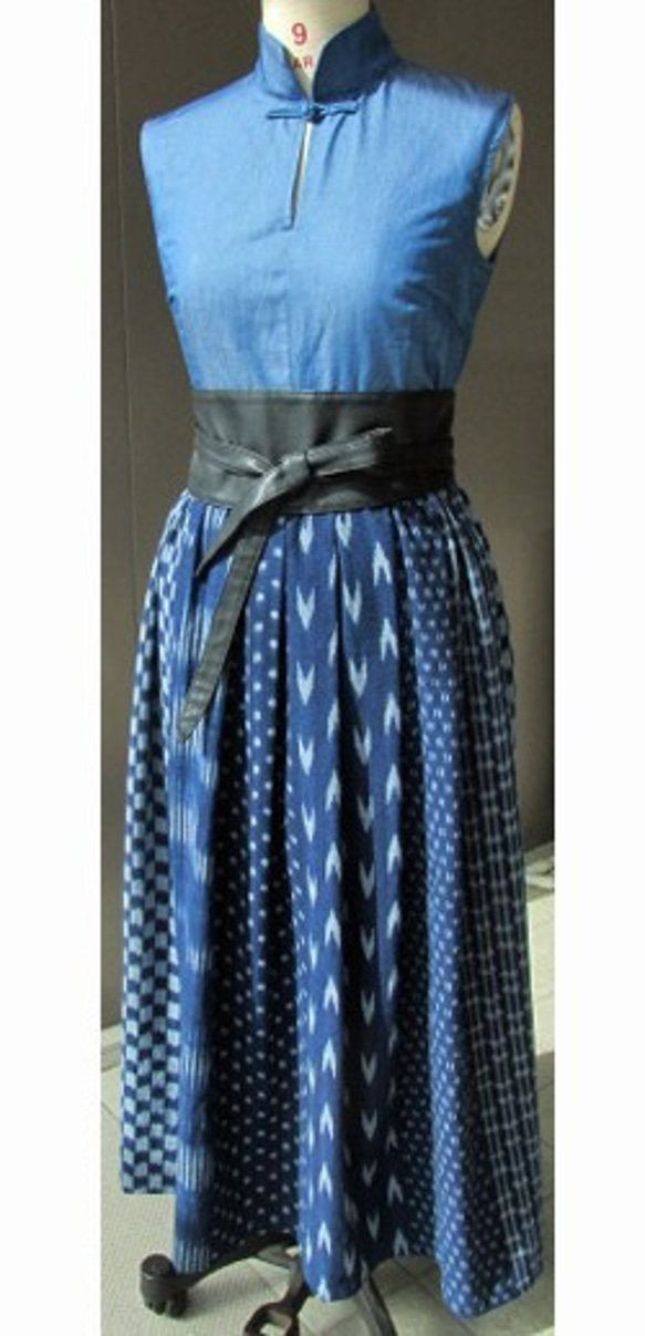再販/商品/teliteaスカート日本備後絣藍染めウエストタックゴム86cm丈ロングスカート（SK-0091) 2枚目の画像