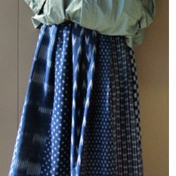 再販/商品/teliteaスカート日本備後絣藍染めウエストタックゴム86cm丈ロングスカート（SK-0091) 6枚目の画像