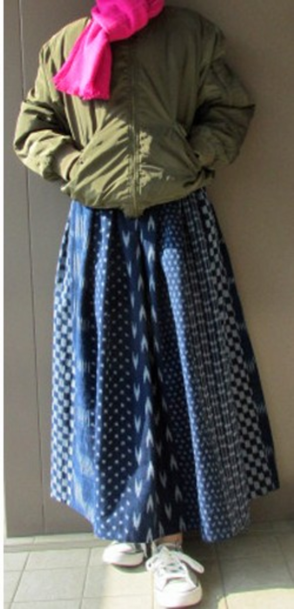 再販/商品/teliteaスカート日本備後絣藍染めウエストタックゴム86cm丈ロングスカート（SK-0091) 7枚目の画像