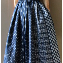 再販/商品/teliteaスカート日本備後絣藍染めウエストタックゴム86cm丈ロングスカート（SK-0091) 3枚目の画像