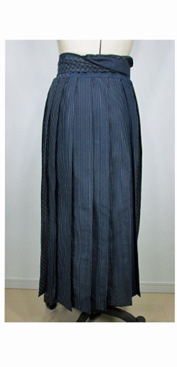 展示作品/telitea/スカート小紋とストライプ和柄プリント木綿ラップロングスカート（SK-0094) 4枚目の画像