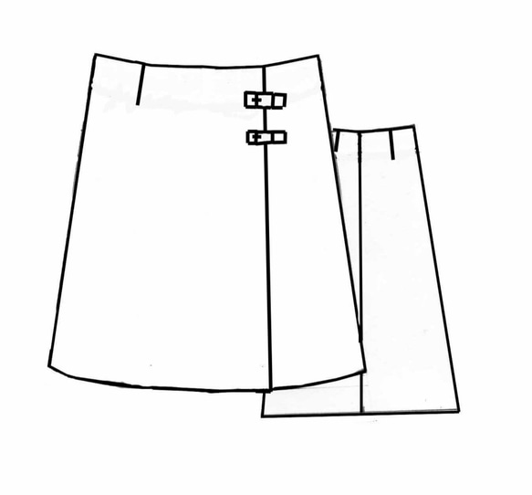 型紙/telitea縫い代付きカット済み裏地有り左前キルトベルト付き台形スカートサイズ５号～17号（SK-0034) 4枚目の画像