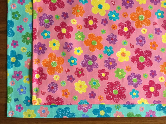 40x50cm ランチョンマット *花とニャンコ(ピンク)mikketa*　 2枚目の画像