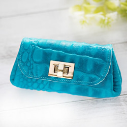 【ミニ財布】晴れやかなターコイズブルー  クロコ柄 本革 レザー ミニマルキャッシュレス時代に コンパクトな財布 ケース 1枚目の画像
