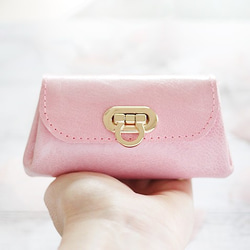 【ミニ財布】可憐で優しい薄紅色の本革 ピンクレザー財布♪ ミニマルマルチ 2枚目の画像