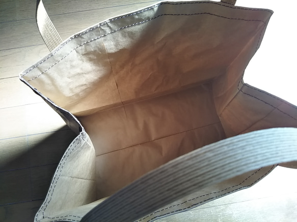 ロス袋バッグ★ポケット付★マチ広★外国産大麦★茶ステッチ★ 4枚目の画像