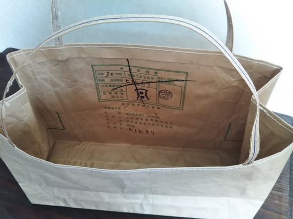 米袋バッグ★ちっちゃいお袋さん★バゲットバッグ★白ステッチ 3枚目の画像