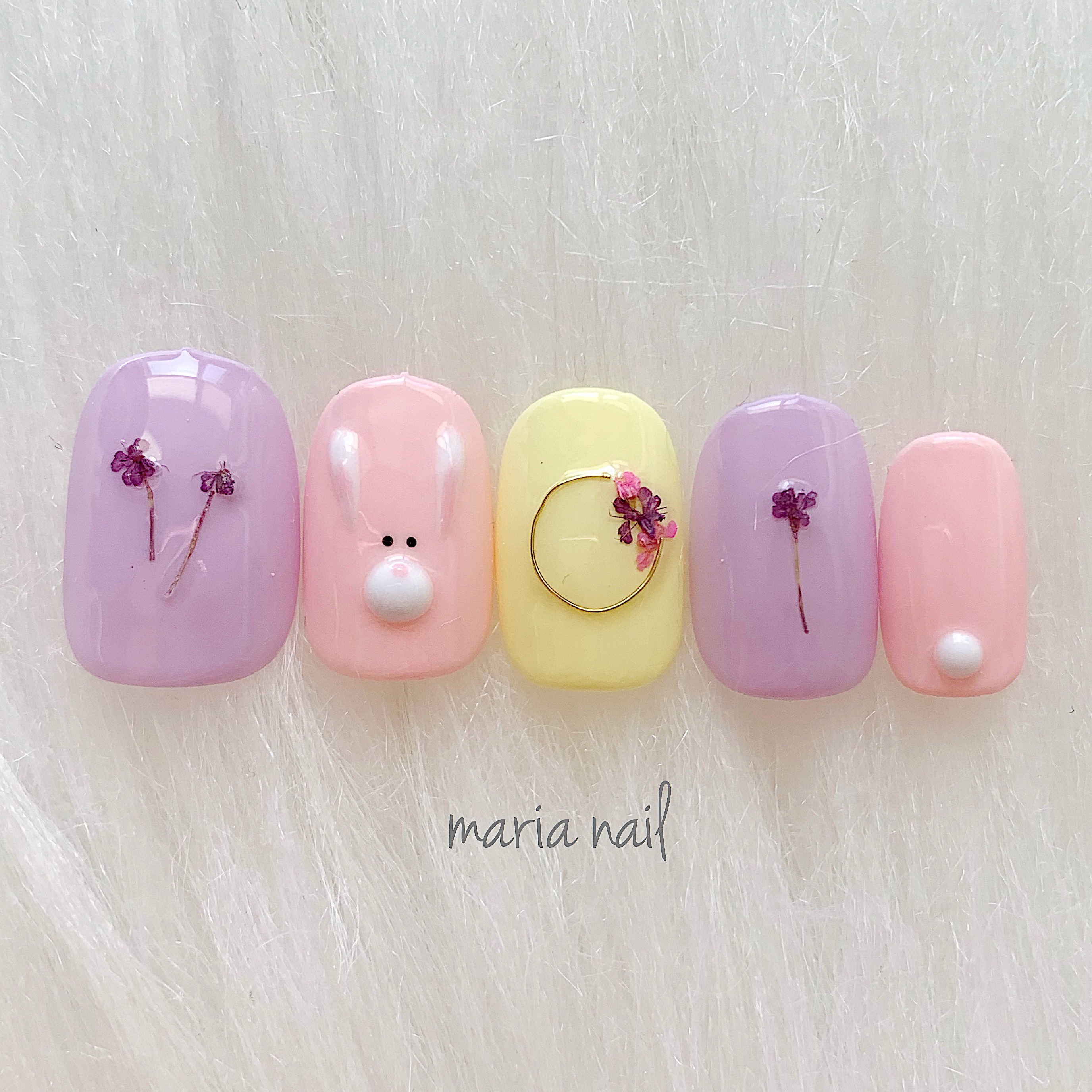 かわいい 春 お花見 No.49 桜 くも オーダーネイルチップ マット うさぎ