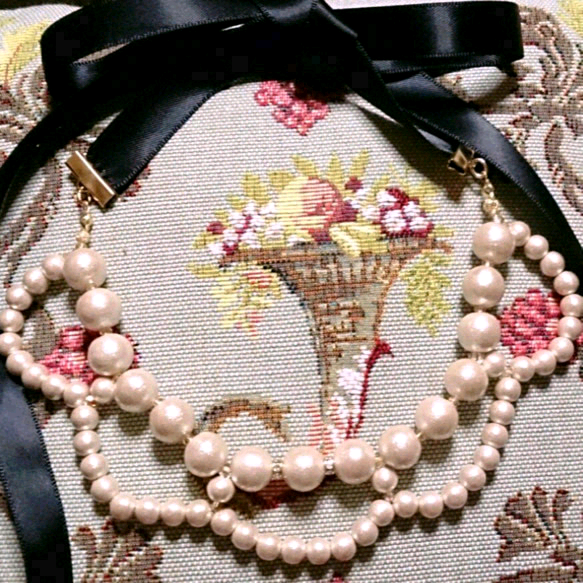 コットンパール つけ襟風 ネックレス リボン留め