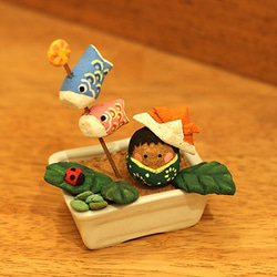 五月人形 コルククレイの鉢植え五月飾り こいのぼりA 3枚目の画像