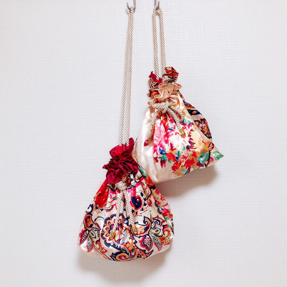 スカーフモチーフ巾着 ハンドメイド スカーフリメイク 巾着ポシェット ポシェット primpreen 通販 8782698
