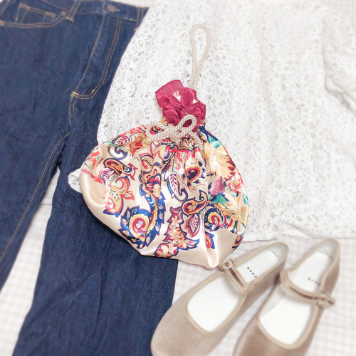 スカーフリメイク 巾着ポシェット ポシェット primpreen 通販