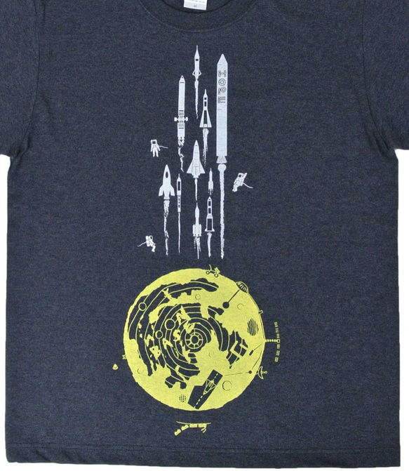 月基地からロケットＴシャツ　ダークヘザーネイビー　メンズ 2枚目の画像