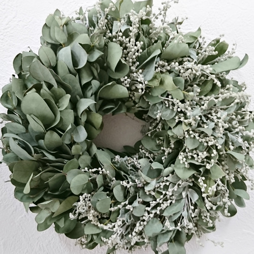 ミモザリース　パールアカシア　ユーカリ ドライフラワー リース ミモザ パールアカシアとユーカリ