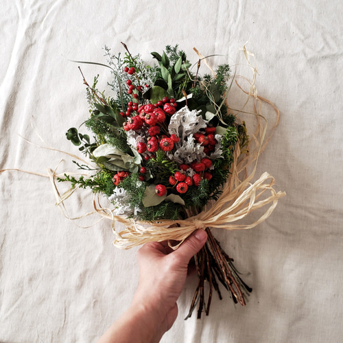 赤い実のクリスマススワッグ☆ドライフラワースワッグ 赤い実のクリスマススワッグ☆ドライフラワースワッグ