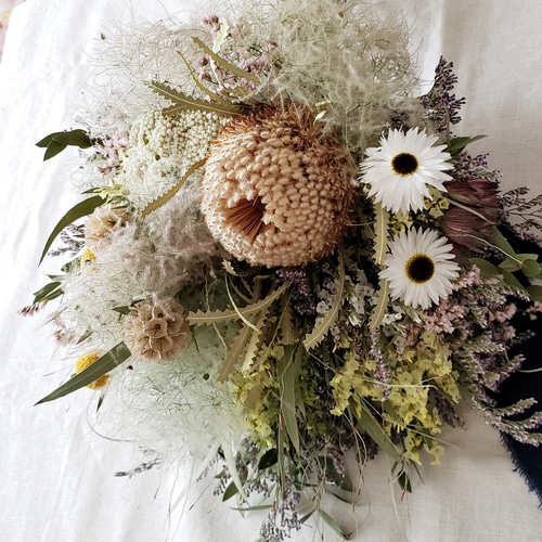 スモークツリーとワイルドフラワーのドライフラワーブーケ スワッグ  