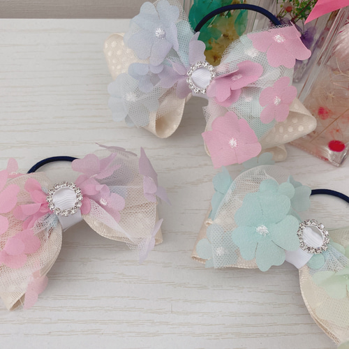 お花畑のチュールリボンヘアゴム ヘアゴム amyui 通販 11383125