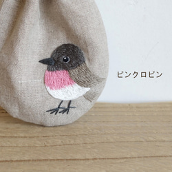 【サイズ変更可・ドネイション対応】小鳥さんの刺繍ミニリネン巾着（シリーズA) 5枚目の画像