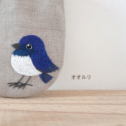 【サイズ変更可・ドネイション対応】小鳥さんの刺繍ミニリネン巾着（シリーズB) 6枚目の画像