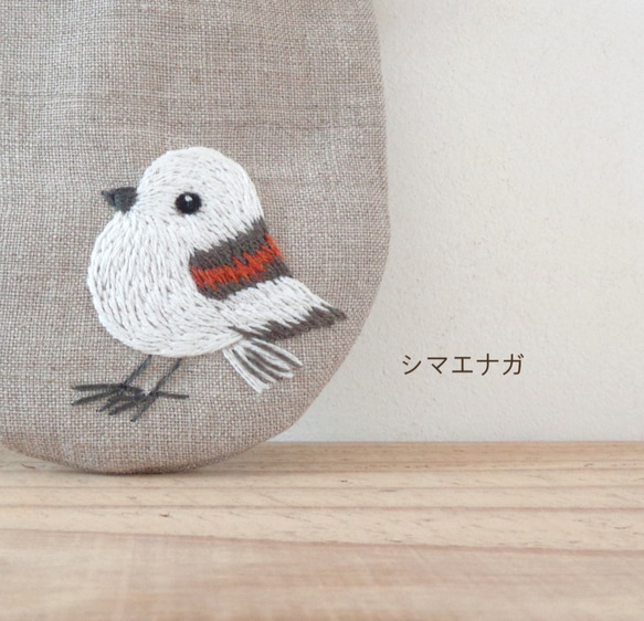 【サイズ変更可・ドネイション対応】小鳥さんの刺繍ミニリネン巾着（シリーズB) 7枚目の画像