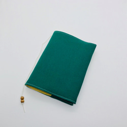 グリーンの帆布のブックカバー　文庫本用 3枚目の画像
