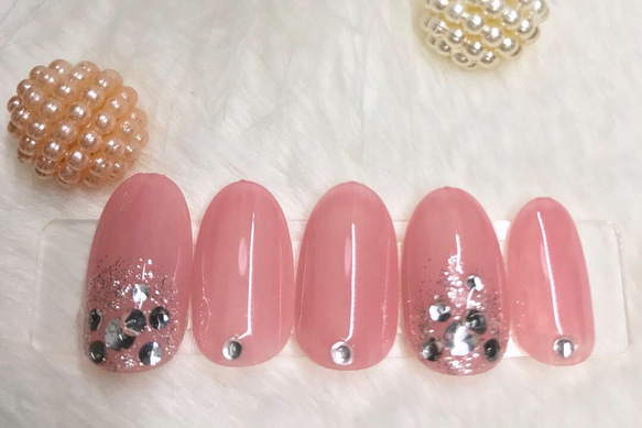 ルチア〜S1 人気のシアー系ピンクネイル ジェルネイルチップ販売