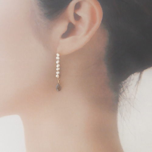 14kgf】 ～ 7粒パール×ラブラドライトのマーキスフックピアス～ ピアス 