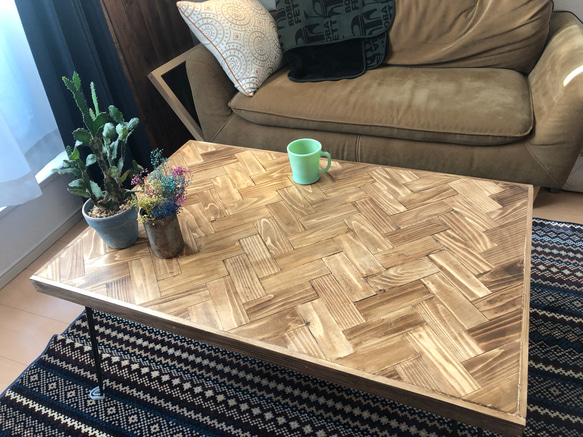 ヘリンボーンの折りたたみテーブル【ハンドメイド家具】 ☆オーダー品