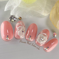 047］再販7 ✳︎ 薔薇エンボス グリッターピンク ネイルチップ ネイル 