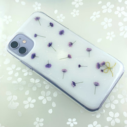 【自分で選べる！ほぼ全機種対応スマホケース❁】小さなかすみ草の押し花スマホケース （下地着色あり） iPhone他 6枚目の画像