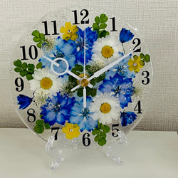 【ギフト】押し花 花時計 【ラークスパー・ブルー】 φ15cm ハンドメイド ギフト ボックス入り 2枚目の画像