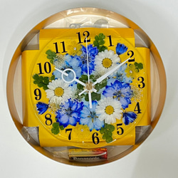 【ギフト】押し花 花時計 【ラークスパー・ブルー】 φ15cm ハンドメイド ギフト ボックス入り 3枚目の画像