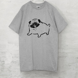 パグ ニコニコ Tシャツ（グレー）犬　XLサイズ 1枚目の画像