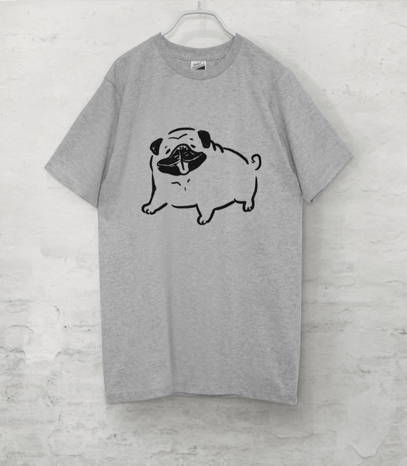 パグ ニコニコ Tシャツ（グレー）犬　XLサイズ 1枚目の画像