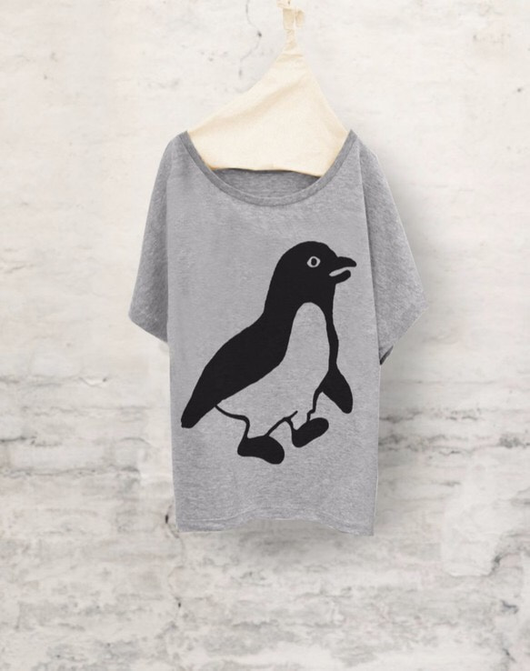 ペンギン　Tシャツ (グレー) 1枚目の画像