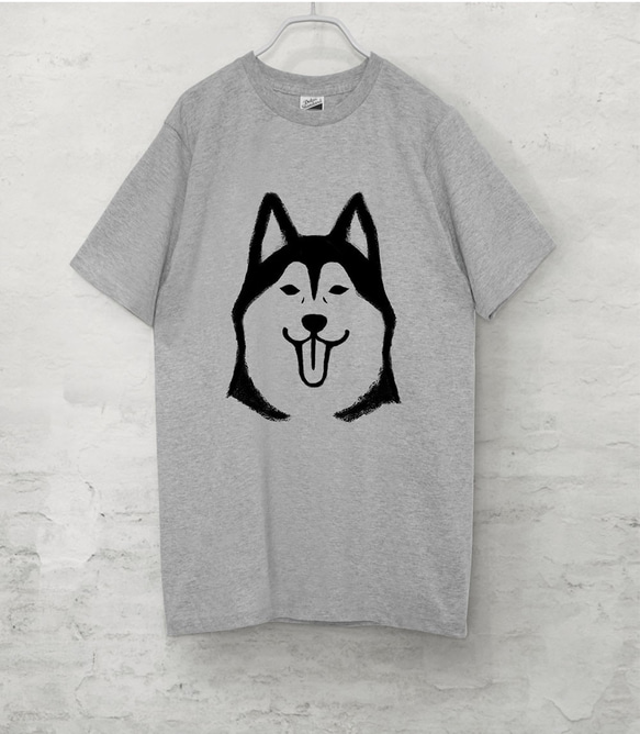シベリアンハスキー　Tシャツ（グレー）　犬 1枚目の画像