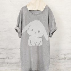 うさぎTシャツ （グレー×白プリント） 1枚目の画像