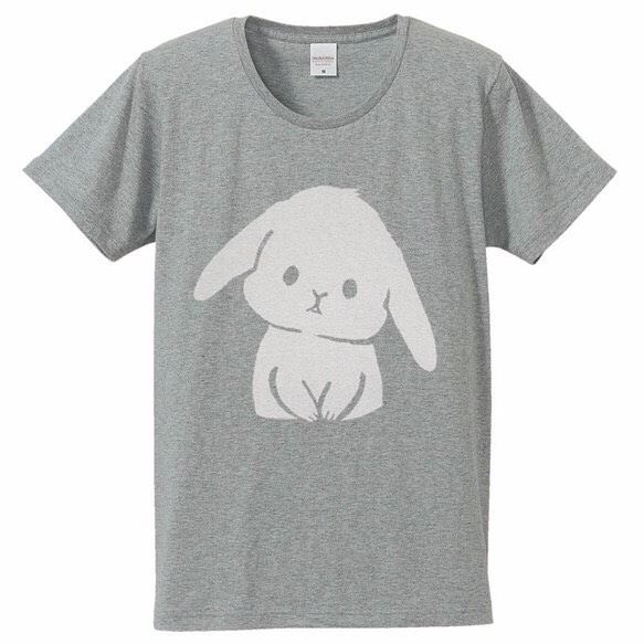 兔子T恤 （灰×白印刷） 第2張的照片