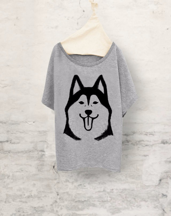 西伯利亞雪橇犬　飛鼠袖T恤（灰） 第1張的照片