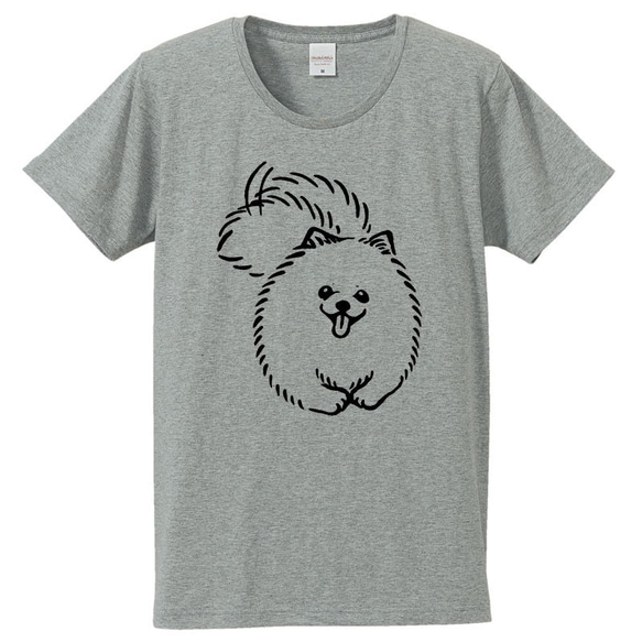 ポメラニアン　Tシャツ（グレー）犬 1枚目の画像