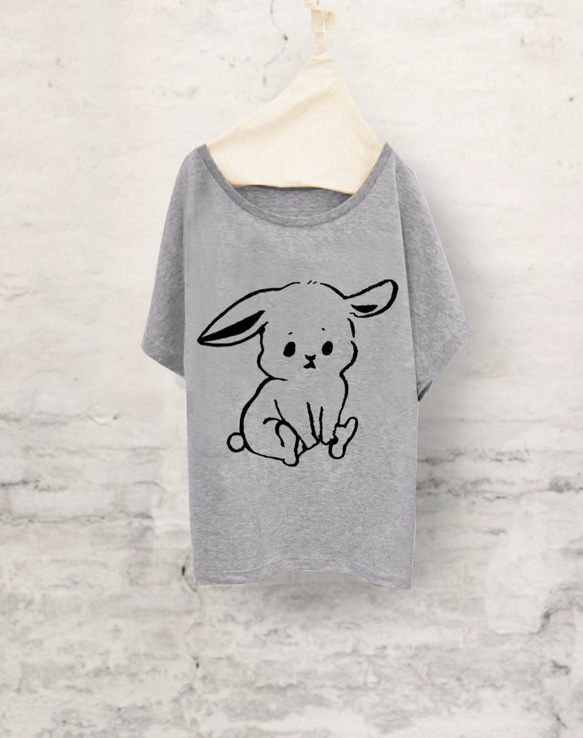 【SALE】うさぎ　ドルマンTシャツ （グレー）全身ver 1枚目の画像