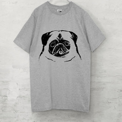 パグ　 Tシャツ　（グレー）　犬 1枚目の画像