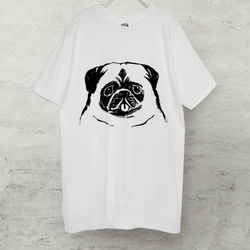 パグ　 Tシャツ　（ホワイト）　犬 1枚目の画像