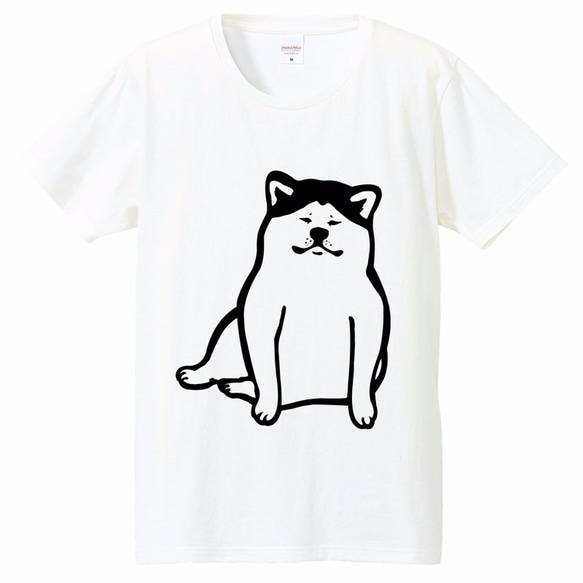 秋田犬 お座り Tシャツ （ホワイト） 1枚目の画像