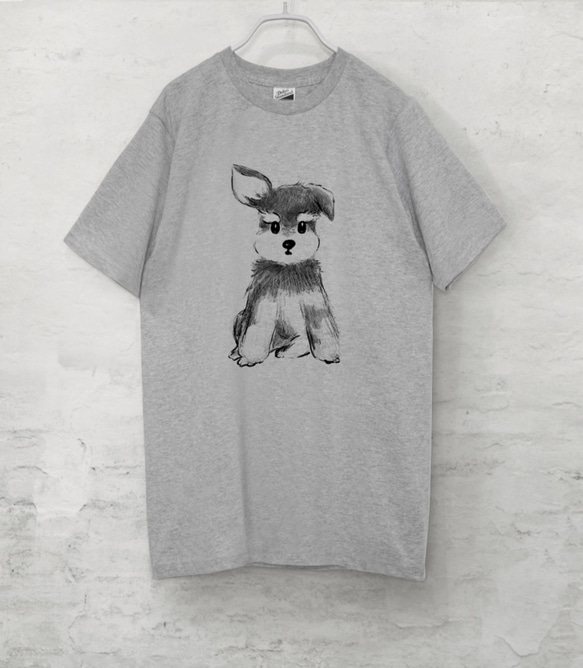 ミニチュアシュナウザー　Tシャツ（グレー）犬　XLサイズ 1枚目の画像