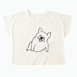 フレンチブルドッグ　お座り　ドルマンTシャツ（ホワイト）　犬 2枚目の画像